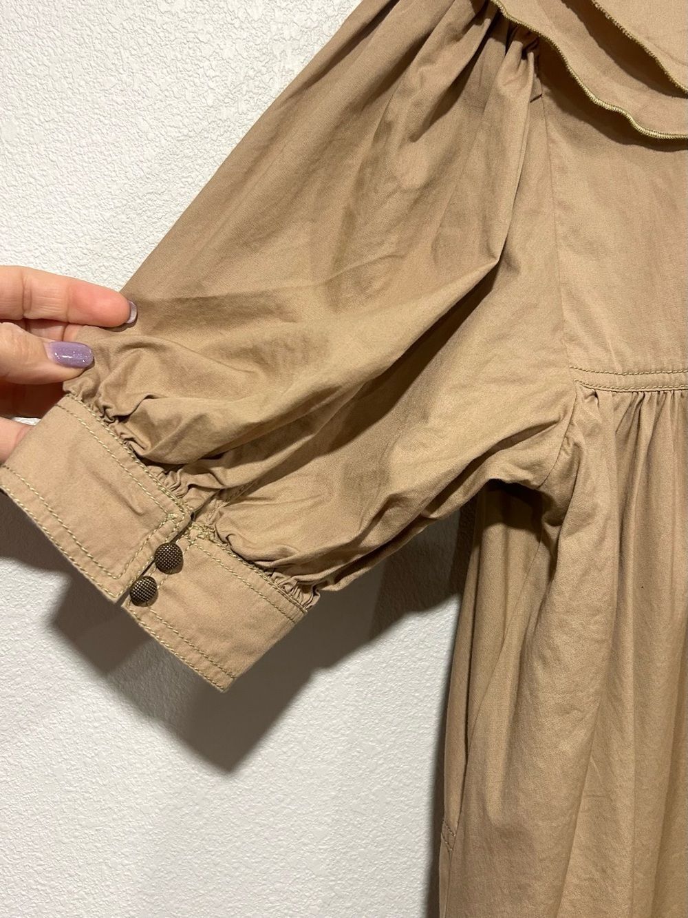 Anthropologie Pilcro Beige Babydoll Tunic Dress Bow Tie Sailor Collar Size S - Picture 6 of 11